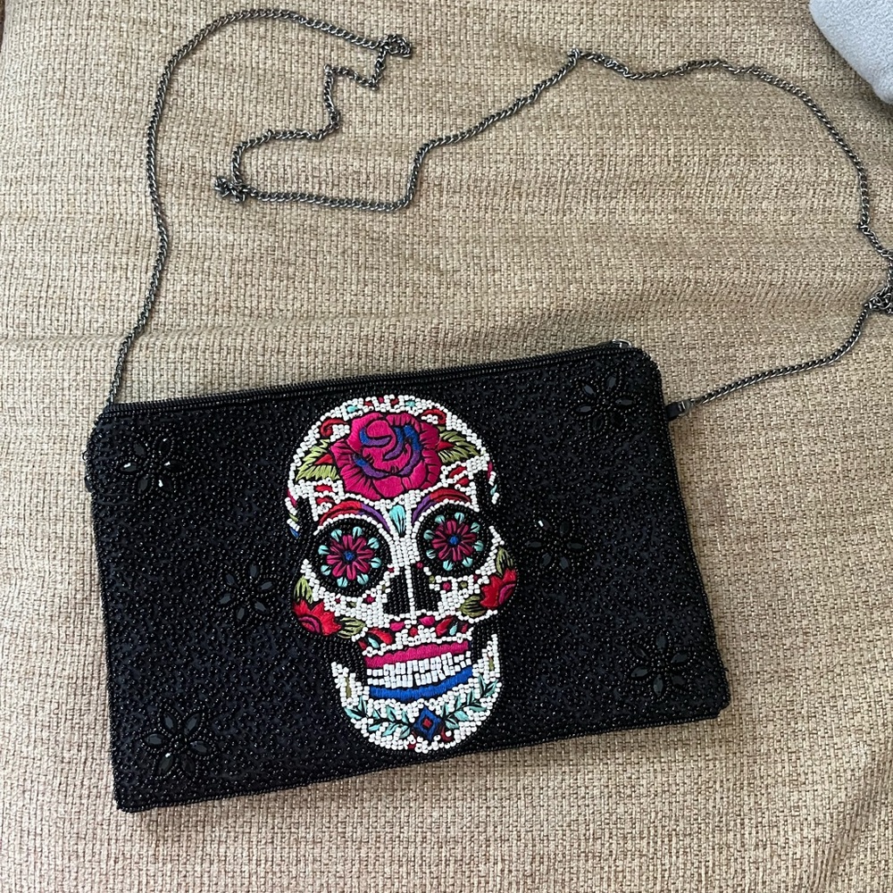 Beaded sugar skull purse